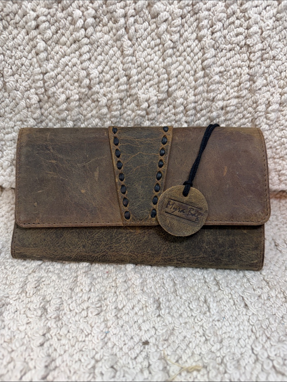 Myra Bag Distressed Brown Leather Trifold Card & Key Holder